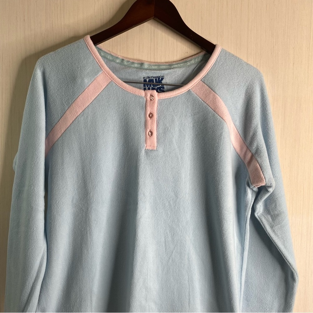 NWT Muk Luks The Original Fleece Henley Pajama Top Blue/Pink Small - Picture 2 of 6